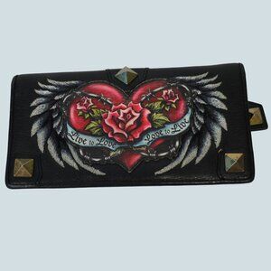 Isabella Fiore Tattoo Heart Wallet – “Live to Love, Love to Live” Studded Black